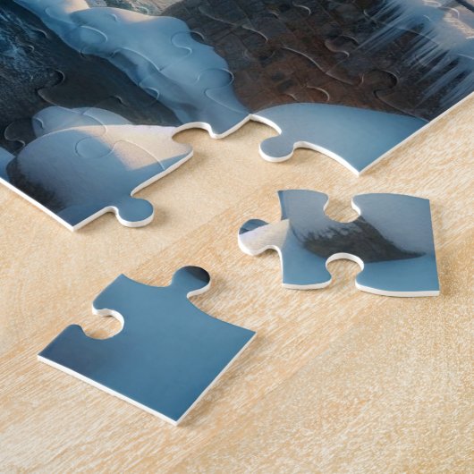 Winter, schneebedeckte Brücke und Fluss Puzzle (Seite)