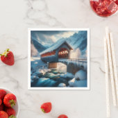 Winter, schneebedeckte Brücke und Fluss Serviette (Beispiel)
