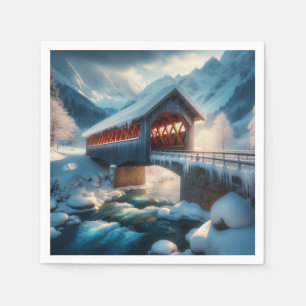 Winter, schneebedeckte Brücke und Fluss Serviette