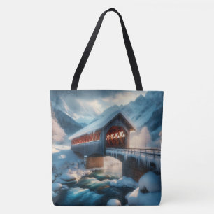 Winter, schneebedeckte Brücke und Fluss Tasche