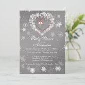 Winter-Schneeflocke-Herz-Babyparty-Einladung Einladung (Stehend Vorderseite)