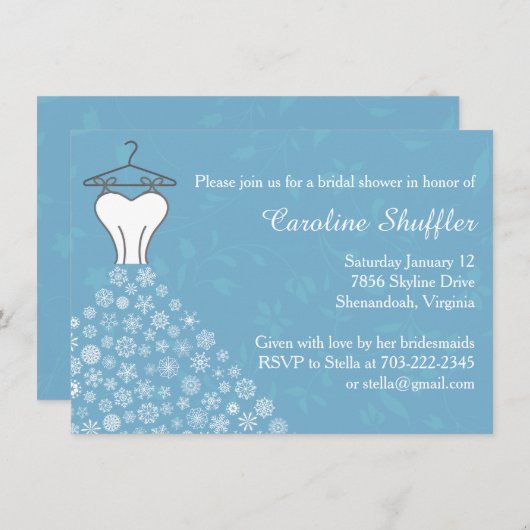 Winter-Schneeflocke-Hochzeits-KleiderBrautparty Begleitkarte (Vorne/Hinten)