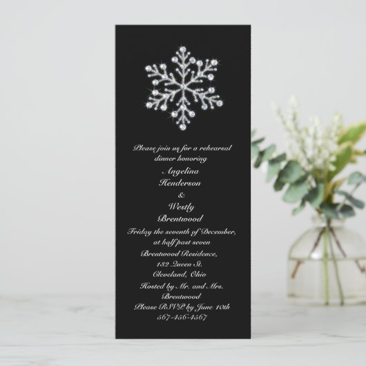 Winter-Schneeflocke-Proben-Abendessen Einladung (Stehend Vorderseite)