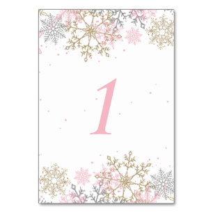 Winter-Schneeflocke Rosa und Gold Babyparty Tischnummer
