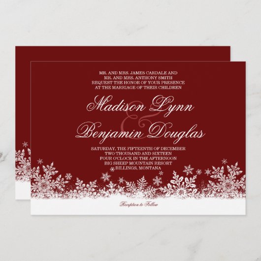 Winter-Schneeflocke-rote Einladung (Vorne/Hinten)