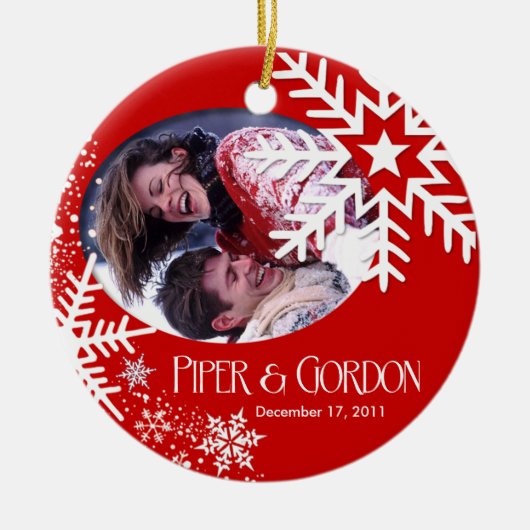 Winter-Schneeflocke-(rote) Foto-Verzierung Keramik Ornament (Vorne)