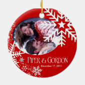 Winter-Schneeflocke-(rote) Foto-Verzierung Keramik Ornament (Hinten)