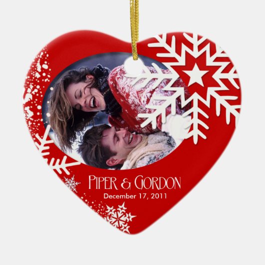 Winter-Schneeflocke-(rote) Foto-Verzierung Keramikornament (Vorne)