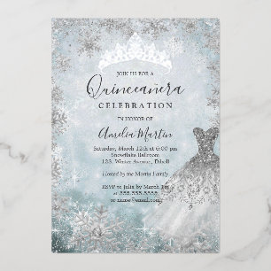 Winter-Schneeflocke Silber Blau Quinceanera Folie Folieneinladung
