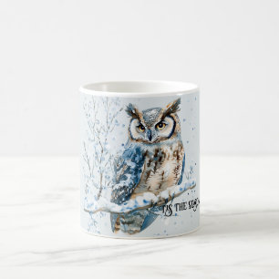 Winter-Schneeflocken Blaue Eule Weihnachten Schnee Kaffeetasse