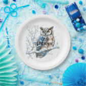 Winter-Schneeflocken Blaue Eule Weihnachten Schnee Pappteller (Party)
