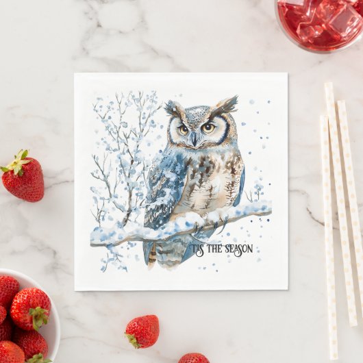 Winter-Schneeflocken Blaue Eule Weihnachten Schnee Serviette (Beispiel)