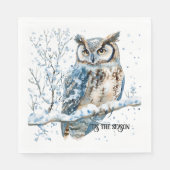 Winter-Schneeflocken Blaue Eule Weihnachten Schnee Serviette (Vorderseite)