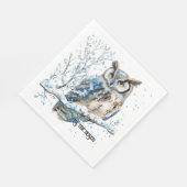 Winter-Schneeflocken Blaue Eule Weihnachten Schnee Serviette (Ecke)
