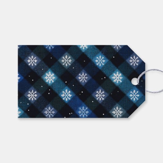 Winter-Schneeflocken Blaue Karo Feiertage Geschenkanhänger (Vorderseite (Horizontal))