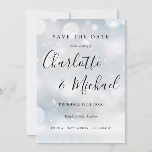 Winter-Schneeflocken Elegantes Skript Zur Hochzeit Save The Date (Vorderseite)