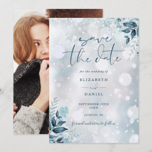 Winter-Schneeflocken Florale Foto-Hochzeit Save The Date