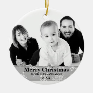 Winter-Schneeflocken-Foto-Weihnachtsbaumanhänger Keramikornament