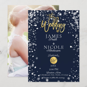 Winter-Schneeflocken Goldfolie Vollfoto-Hochzeit Einladung