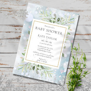 Winter-Schneeflocken-Grün-Babyparty Sprinkle Einladung