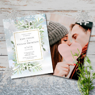 Winter-Schneeflocken-Grün-Foto-Hochzeitseinladung Einladung