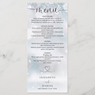 Winter-Schneeflocken-Herz-Schrift Hochzeitsdinner Menükarte