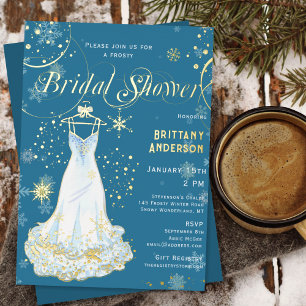 Winter-Schneeflocken-Hochzeitskleid-Brautparty Folieneinladung