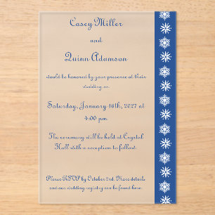 Winter-Schneeflocken in Blau Acryl-Hochzeit  Acryleinladungen