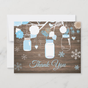 Winter-Schneeflocken-Mason-Glas Blau Danke Karte