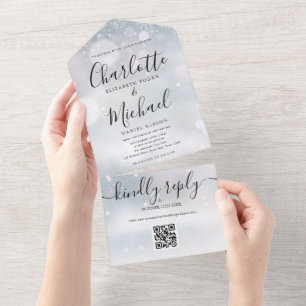 Winter-Schneeflocken QR-Code-Hochzeit All In One Einladung