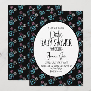 Winter-Schneeflocken Rosa Blau Baby Shower Schwarz Einladung
