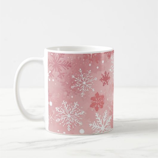 Winter-Schneeflocken Rosa und Weiß Kaffeetasse (Links)