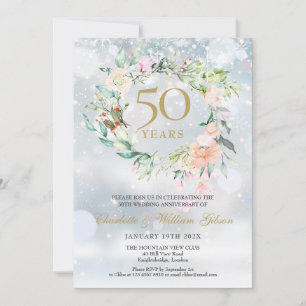 Winter-Schneeflocken-Rosen-Girlande 50. Hochzeitst Einladung