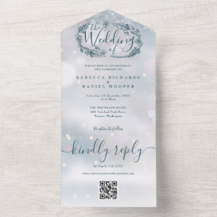 Winter-Schneeflocken-Rustikale-Floral-QR-Code-Hoch All In One Einladung