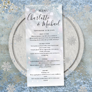 Winter-Schneeflocken Signature Script Hochzeitsmen Menükarte