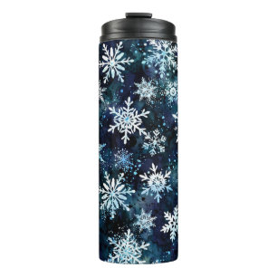 Winter-Schneeflocken Tiefblaue Magische Nacht Thermosbecher