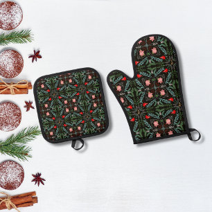 Winter-Schneeflocken, Weihnachtssterne, Kardinale Ofenhandschuh & Topflappen-Set