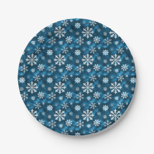 Winter-Schneeflockenmuster auf kühlem blauem Hinte Pappteller