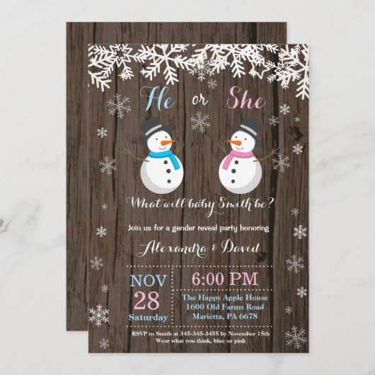 Winter-Schneemann-Geschlecht decken Einladung auf (Vorne/Hinten)