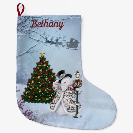 Winter Schneemann Großer Weihnachtsstrumpf (Vorderseite)
