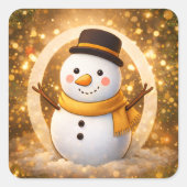 Winter-Schneemann Quadratischer Aufkleber (Vorderseite)