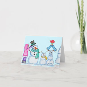 Winter - Schneemann, Schneekatze, Schneehund und M Feiertagskarte