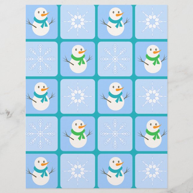 Winter Schneemann und Schneeflocken Briefbogen (Vorderseite)