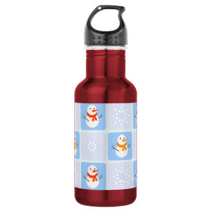 Winter Schneemann und Schneeflocken Edelstahlflasche