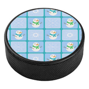 Winter Schneemann und Schneeflocken Eishockey Puck