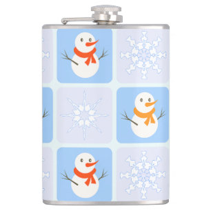 Winter Schneemann und Schneeflocken Flachmann