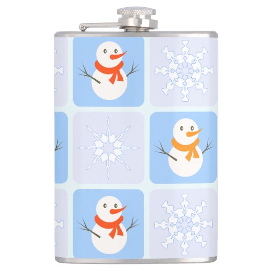 Winter Schneemann und Schneeflocken Flachmann (Vorderseite)