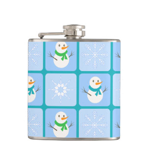 Winter Schneemann und Schneeflocken Flachmann