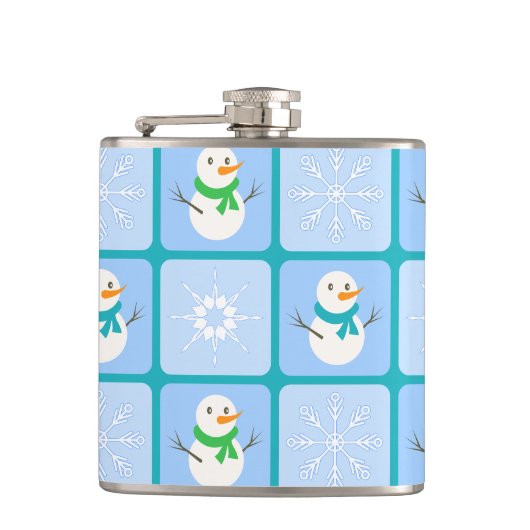 Winter Schneemann und Schneeflocken Flachmann (Vorderseite)
