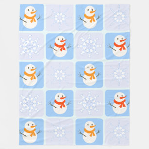 Winter Schneemann und Schneeflocken Fleecedecke